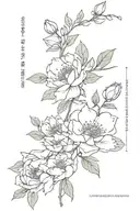 long thin black spine tattoo with hydrangeas, water lillies, hawthorns, and peonies tattoo design idea