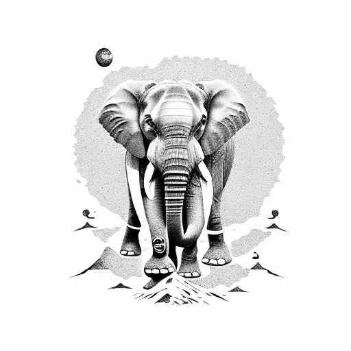 elephant balancing on the moon tattoo design idea