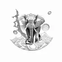 elephant balancing on the moon tattoo design idea