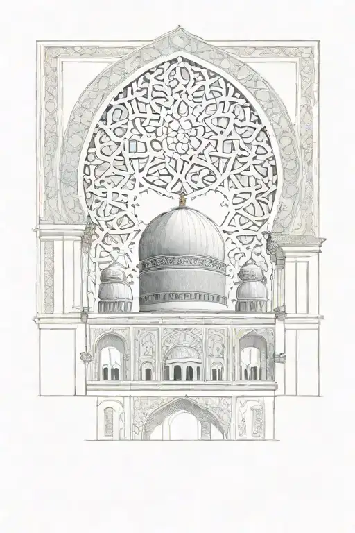 women and mosque architecture tattoo design idea