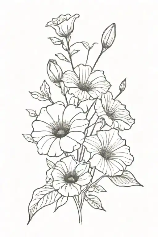 bouquet of  morning glory, Poppy, Primrose, snowdrop tattoo design idea