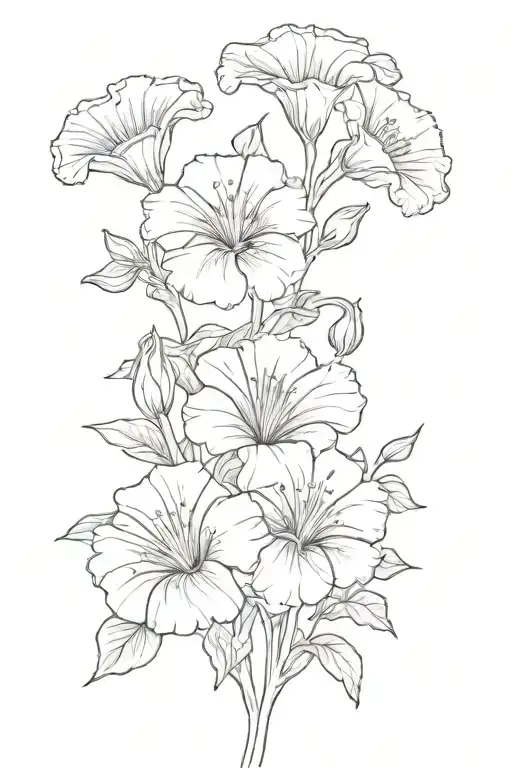 bouquet of morning glory, Poppy, Primrose, snowdrop tattoo design idea