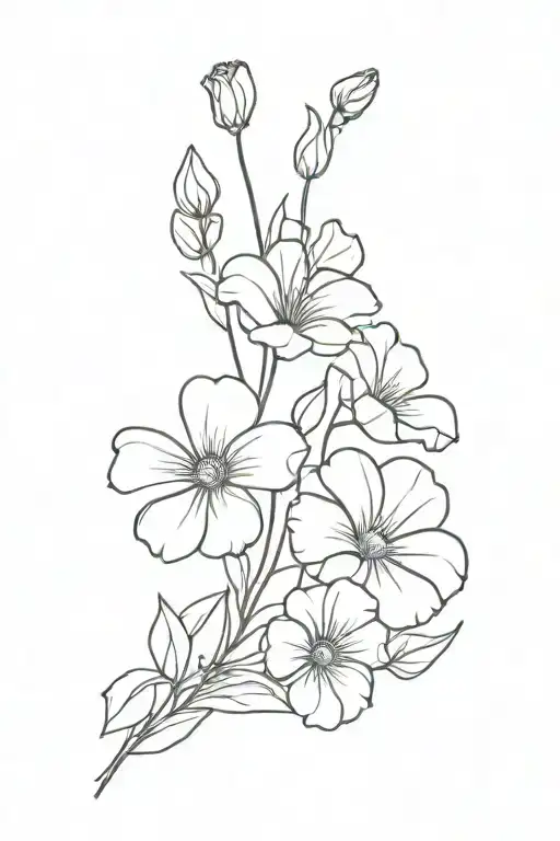 bouquet of  morning glory, Poppy, Primrose, snowdrop tattoo design idea