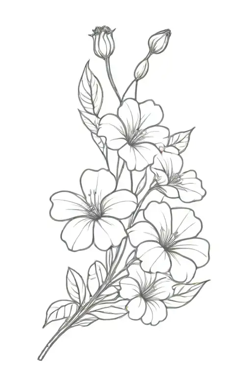 bouquet of  morning glory, Poppy, Primrose, snowdrop tattoo design idea