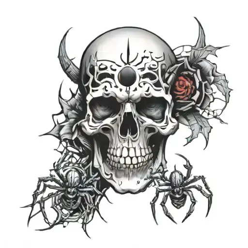 skull and spider tattoo design idea