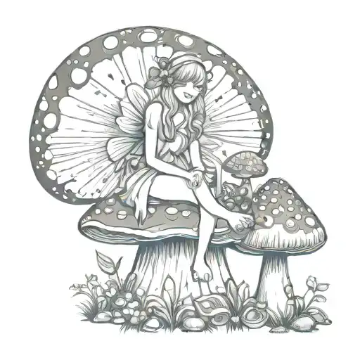 fairy sitting on a mushroom tattoo design idea