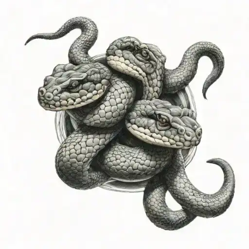 2 snake heads attack each other one tattoo design idea