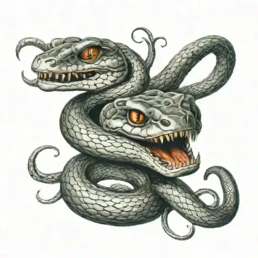 2 snake heads attack each other tattoo design idea