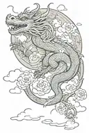 dragon with flowers and clouds surrounding tattoo design idea
