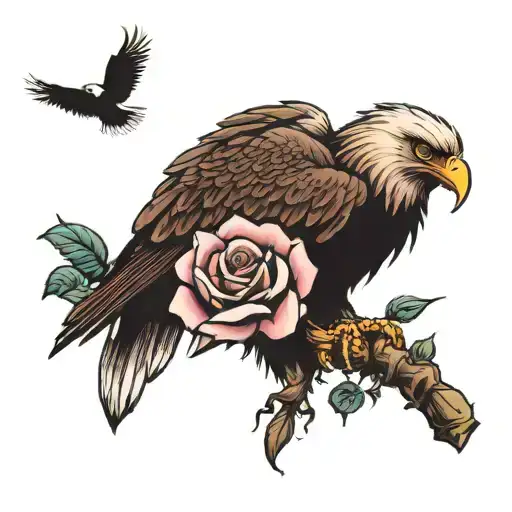 Eagle and rose tattoo design idea