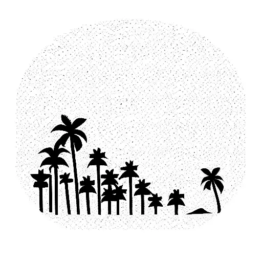 Beach Palm Tree Forest Mountains Sun tattoo design idea