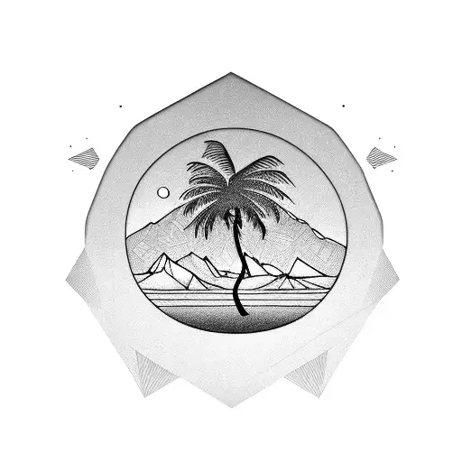 Stencil Beach Palm Tree Forest Mountains Sun silhouette  tattoo design idea