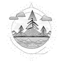 Beach Palm Tree Forest Mountains Sun tattoo design idea