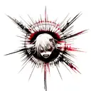 Suzuya Juuzou black stitches from middle finger to shoulder, evangelion eye Impact between stitches, berserk guts symbol tattoo design idea