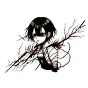 Suzuya Juuzou black stitches from middle finger to shoulder, evangelion eye Impact between stitches, berserk guts symbol tattoo design idea