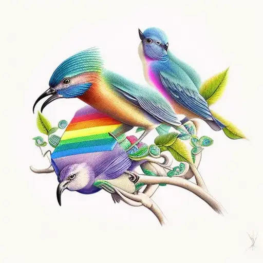 three birds vine rainbow tattoo design idea