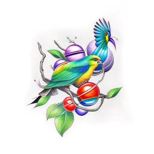 three birds vine rainbow tattoo design idea