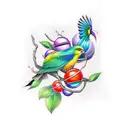 three birds vine rainbow tattoo design idea