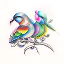 three birds vine rainbow tattoo design idea