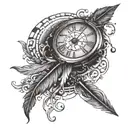 Writing pen with a feather drawing a clock melting tattoo design idea