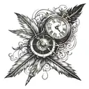 Writing pen with a feather drawing a clock melting tattoo design idea