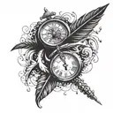 Writing pen with a feather drawing a clock melting tattoo design idea