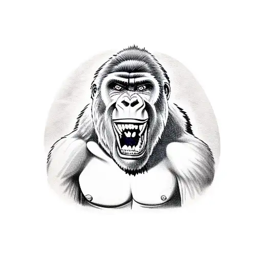  gorilla with angry face and teeth showing tattoo design idea