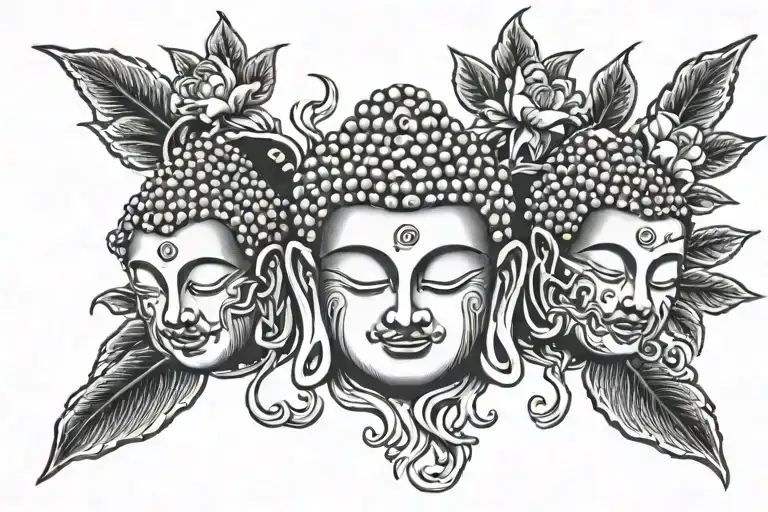 three headed buddha pomegranate tattoo design idea