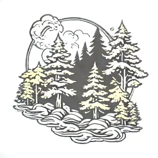 3 pine trees tattoo design idea