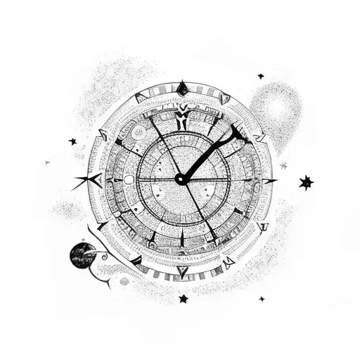 prague astronimcal clock built into world from where the wild things are tattoo design idea