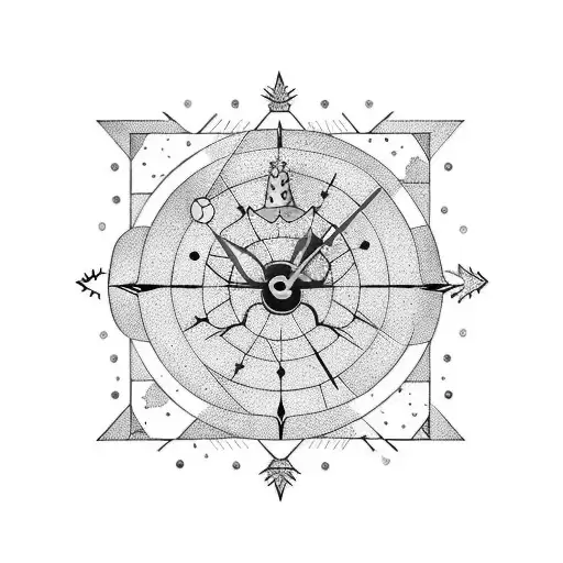 Prague astronical clock with max's crown from where the wild things are above it, pine trees integrated into design tattoo design idea