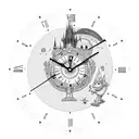 prague astronimcal clock built into world from where the wild things are tattoo design idea