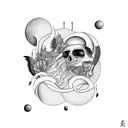 A surreal tattoo combining elements of literature, sleep, art, and music tattoo design idea