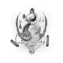 A surreal tattoo combining elements of literature, sleep, art, and music tattoo design idea