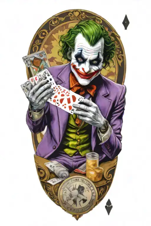 joker with card deck and ha ha ha background tattoo design idea