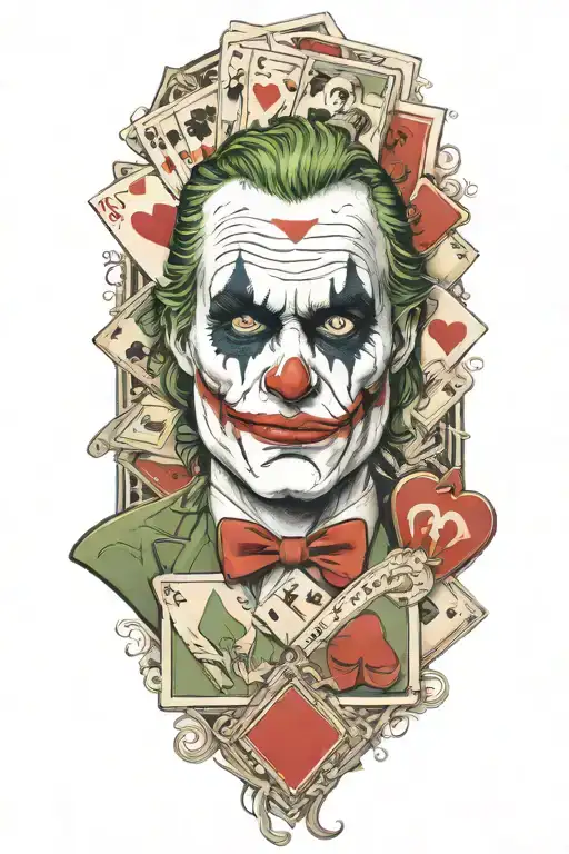 joker with card deck background tattoo design idea