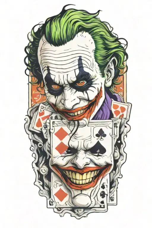 joker with suicide king card background tattoo design idea