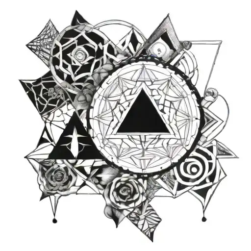 A fusion of psychology and sacred geometry in a blackwork tattoo design, incorporating elements of the game of Lila to represent the interconnectedness of all things tattoo design idea