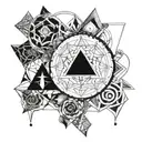 A fusion of psychology and sacred geometry in a blackwork tattoo design, incorporating elements of the game of Lila to represent the interconnectedness of all things tattoo design idea