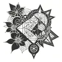 A fusion of psychology and sacred geometry in a blackwork tattoo design, incorporating elements of the game of Lila to represent the interconnectedness of all things tattoo design idea