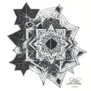 A fusion of psychology and sacred geometry in a blackwork tattoo design, incorporating elements of the game of Lila to represent the interconnectedness of all things tattoo design idea