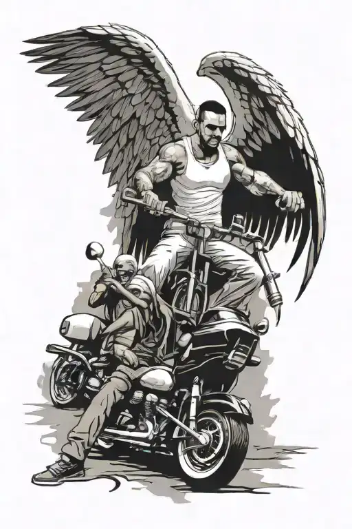 angels doing drive by on demons like gta san andreas cover art tattoo design idea