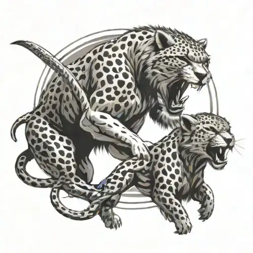 a gladiator, and a cheetah roaring beneath him tattoo design idea