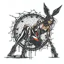 Black Stripper Silhouette with High heels fishnets bunny ears, posing Seductively. thorny blood circle dripping blood  tattoo design idea