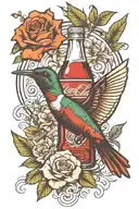Coca-Cola bottle and hummingbird drinking  tattoo design idea