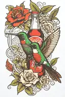 Coca-Cola bottle and hummingbird drinking  tattoo design idea