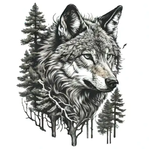 alpha  wolf in the forest tattoo design idea