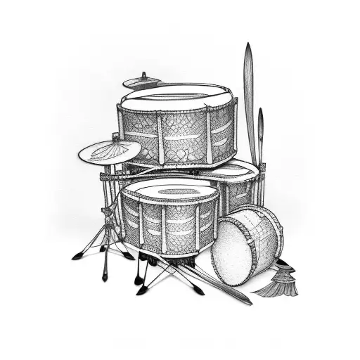 snare drums and drum stick tattoo design idea