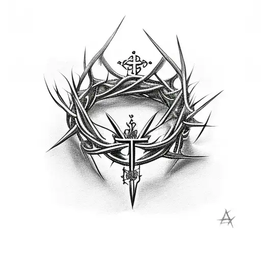 crown of thorns with a cross tattoo design idea