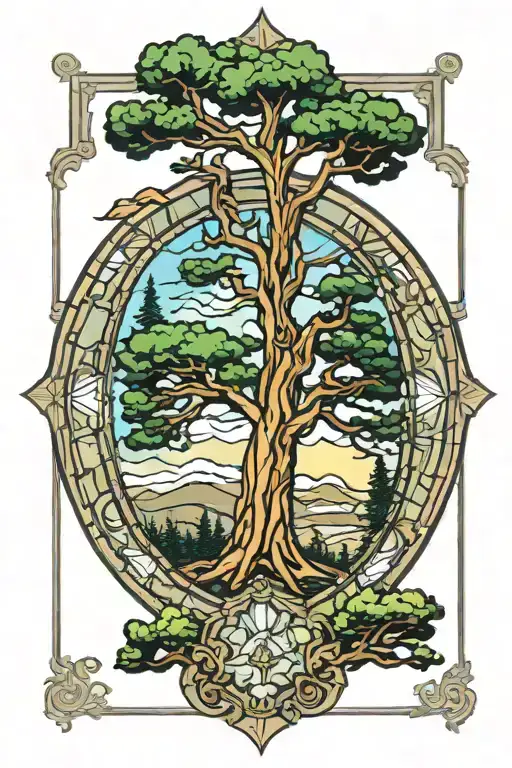 sequoia tree stained glass window design tattoo design idea